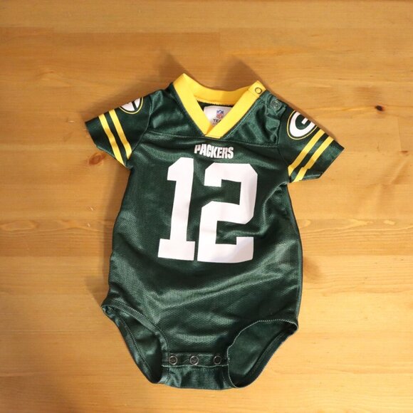 NFL Packersjersey onesie, #12, Aaron Rogers, snaps at shoulder and bottom,